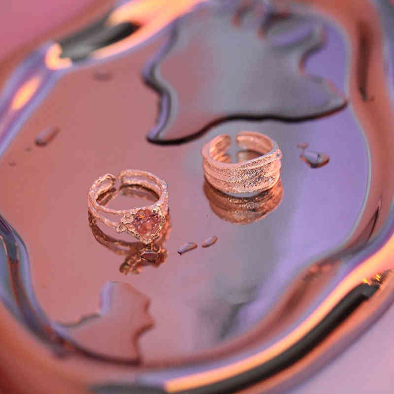 Yite S925 Sterling Silver Powder Diamond Love Lava Ring Female Simple Minority Design Cool Style Fashion
