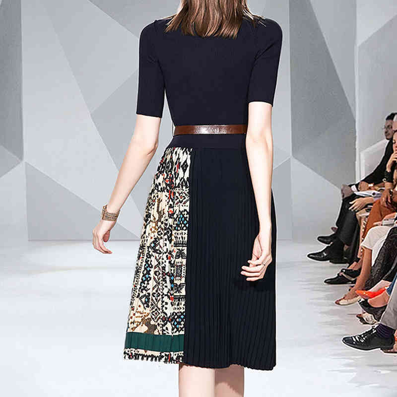 Summer Women Casual Pleated Dress with Slim Office Short Sleeve O-Neck Midi Dresses D9N303Q 210416