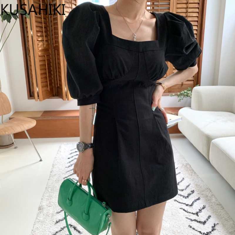 KUSAHIKI Korean Chic Square Collar Woman Dress Elegant Slim Waist Puff Sleeve Dresses Summer Solid Vestido Mujer 6H771 210602, White 
KUSAHIKI Korean Chic Square Collar Woman Dress Elegant Slim Waist Puff Sleeve Dresses Summer Solid Vestido Mujer 6H771 210602, White