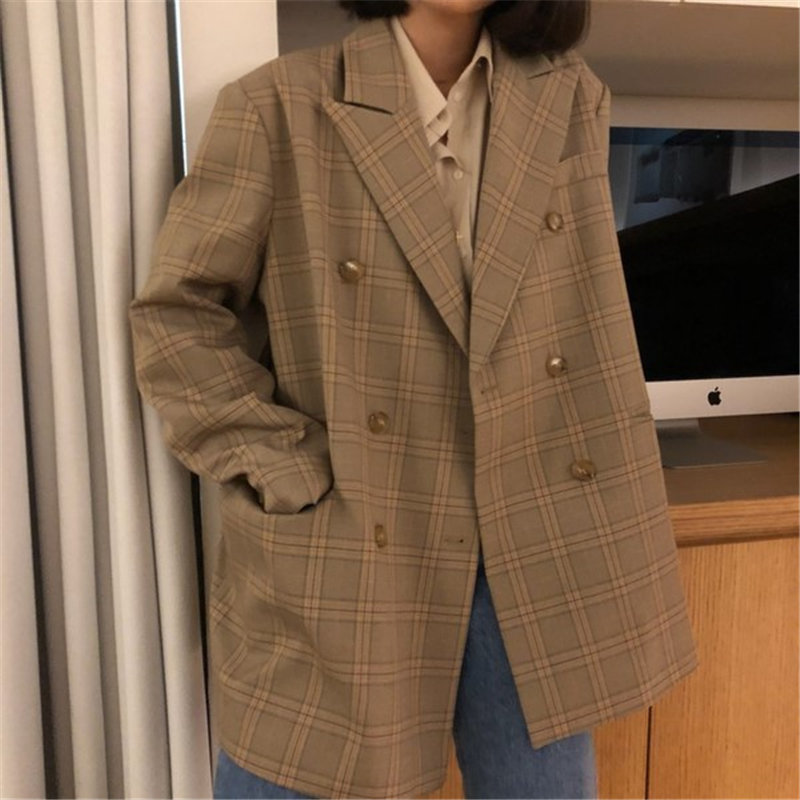 Houndstooth Gentle Feminine Casual Geometric Women Loose Vintage Plaid All Match Leisure Elegance Chic OL Blazers 210421