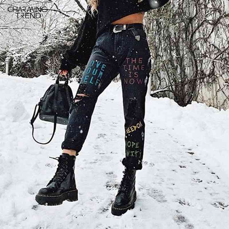 Autumn Winter Jeans Woman Letter Graffiti Offset Printing Distressed Denim Pants For Ladies Tight High-waist Nine Bottoming Jean 201030, Letter jeans
Autumn Winter Jeans Woman Letter Graffiti Offset Printing Distressed Denim Pants For Ladies Tight High-waist Nine Bottoming Jean 201030, Letter jeans