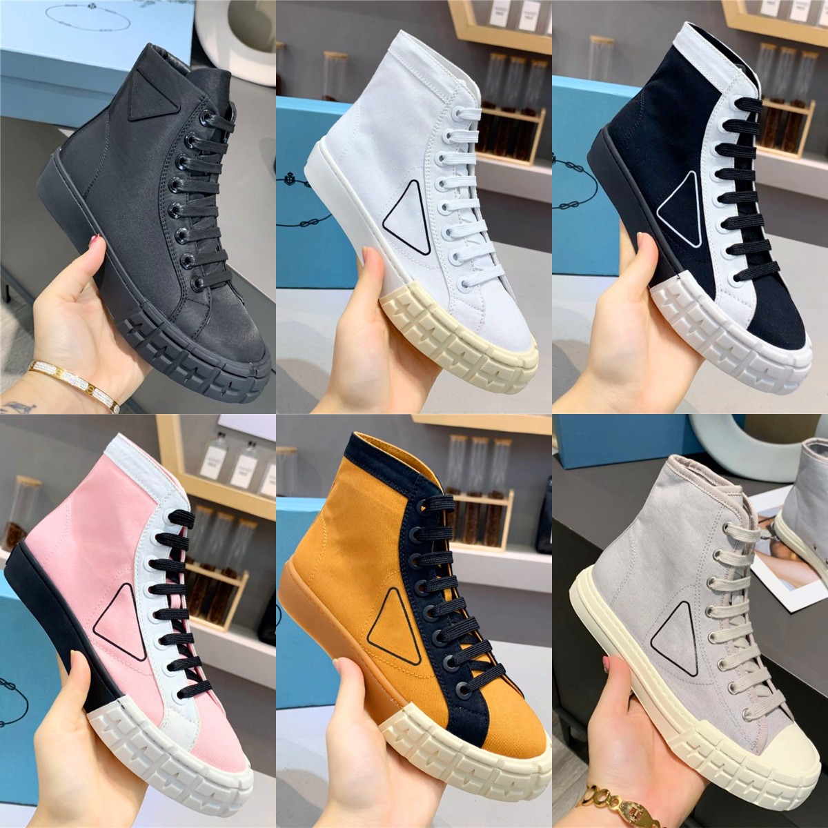 Designer Women Sneakers Wheel Cassetta Platform Shoes High Top Cotton Fabric Runner Trainers Re-nylon Gabardine Canvas Shoe With Printed Triangle, 10 
Designer Women Sneakers Wheel Cassetta Platform Shoes High Top Cotton Fabric Runner Trainers Re-nylon Gabardine Canvas Shoe With Printed Triangle, 10
