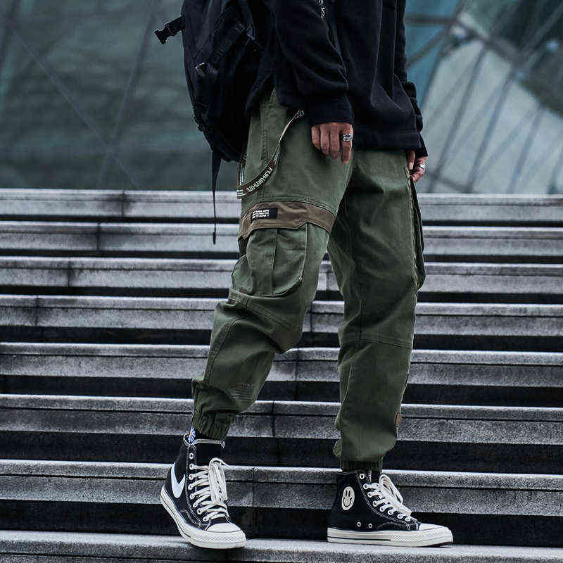 Single Road Mens Cargo Pants Men Fashion Side Pockets Hip Hop Techwear Joggers Male Japanese Streetwear Trousers Pants Men 211112