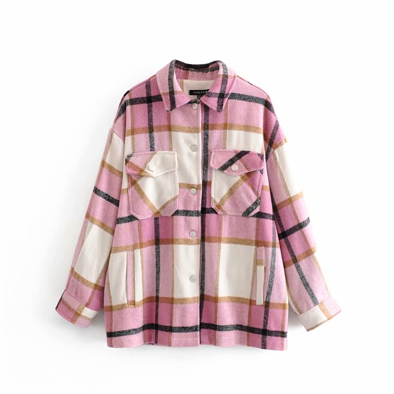 Stylish Sweet Pink Plaid Woolen Blouse Cute Girls Fashion Autumn Chic Pockets Thick Warm Turn-Down Collar Shirts, As pic
Stylish Sweet Pink Plaid Woolen Blouse Cute Girls Fashion Autumn Chic Pockets Thick Warm Turn-Down Collar Shirts, As pic