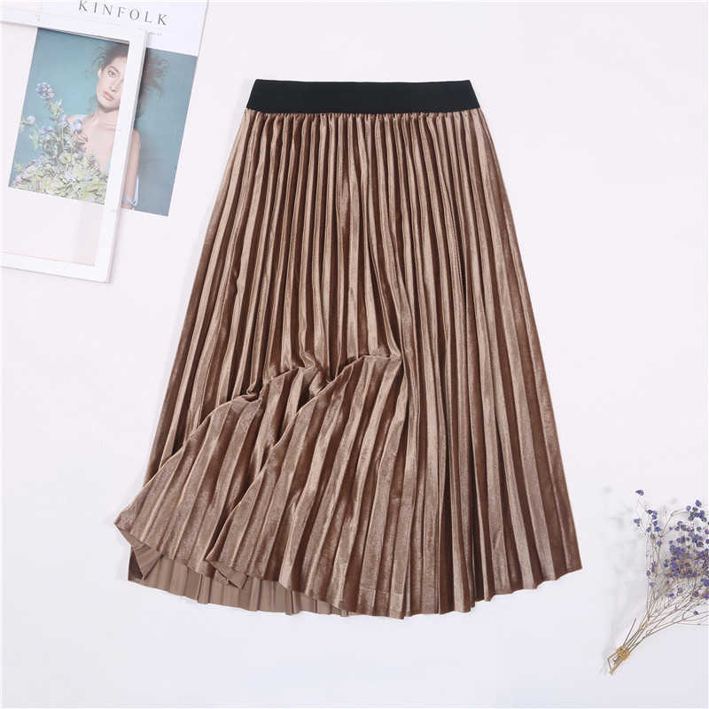 Ladies Vintage Autumn Winter Women Velvet Skirt High Waisted Elegant Sexy Skinny Black Pleated Skirts Female Maxi Womens 210619