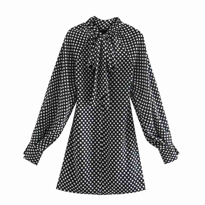 vintage polka dot women dresses summer sexy bow neck ladies mini fashion lantern sleeve female girls 210430