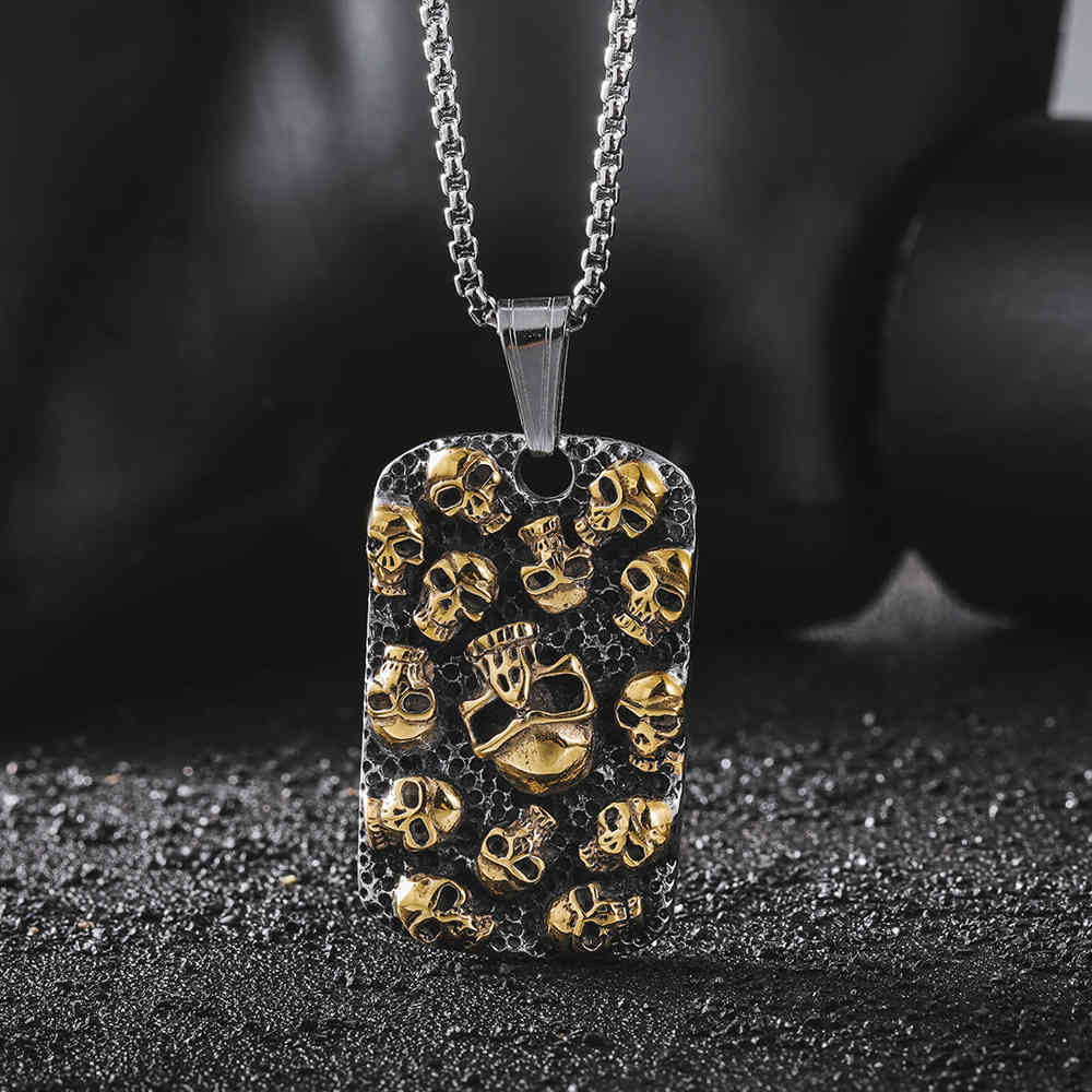 street punk style exaggerated skull army brand necklace fashion men's and women's titanium steel jewelry, Silver
street punk style exaggerated skull army brand necklace fashion men's and women's titanium steel jewelry, Silver