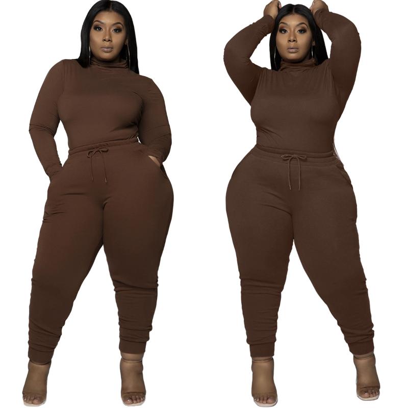 Plus Size Clothing 5XL Two Piece Outfits Women Sweat Suits Turtleneck Top Sweatpants Suit Joggers Sets Autumn Lounge Wear Women's Tracksuits