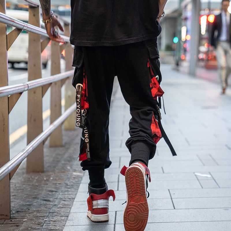 Men Purple Joggers Pants Mens Pockets Streetwear Cargo Pants Male Hip Hop Track Pants Korean Fashions Overalls 211008