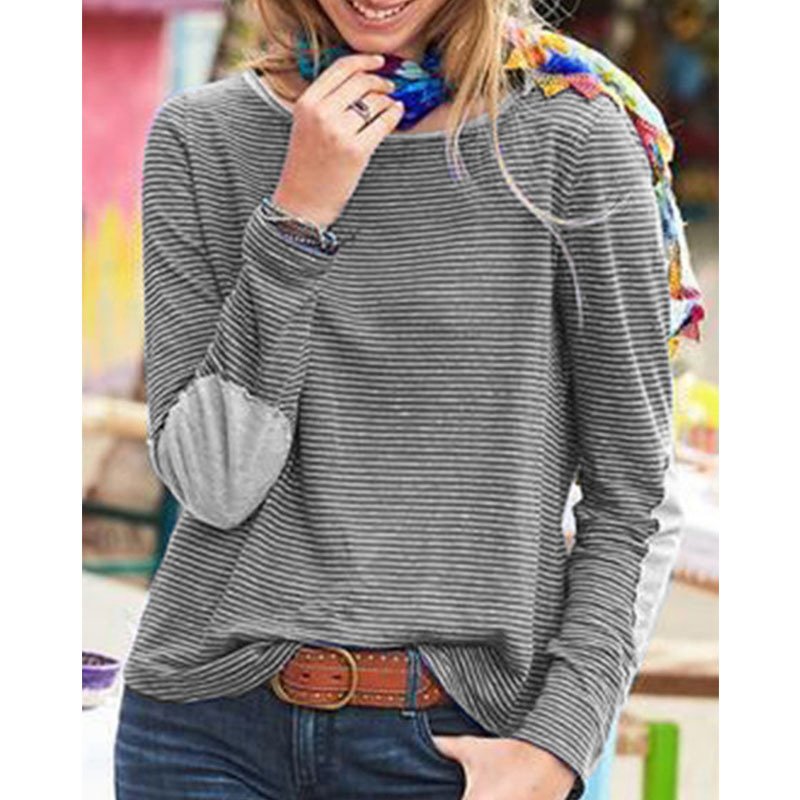 Women's Vintage Striped O-Neck Casual Spring Oversized T Shirt Harajuku Shirts Tops Ladies Plus Size Long Sleeve Pullover 210515