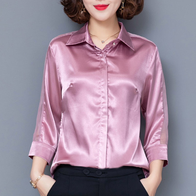 Korean Fashion Clothing Chiffon Blouse Women Three Quarter Button Solid Plus Size Top Pink And White OL Ladies Tops 7996 50 210415