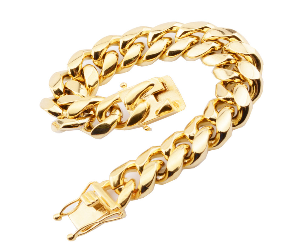 8mm10mm12mm14mm16mm18mm Mens 18K Gold Plated Stainless Steel Bracelets High Polished Miami Cuban Link Punk Curb Gold Bracelet