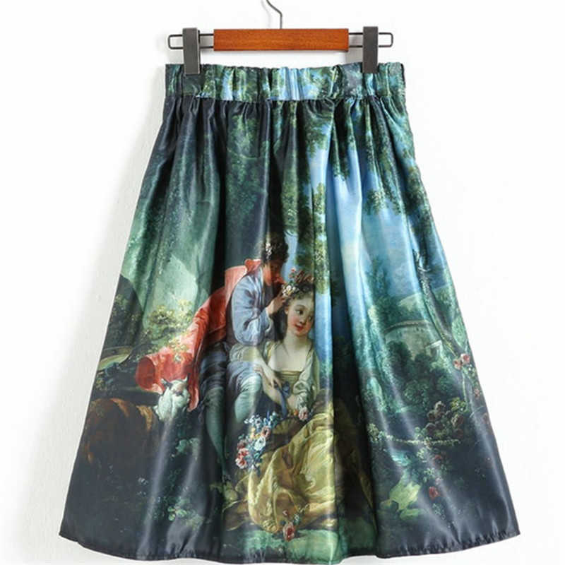 Neophil Retro Gothic 50s Princess Royal Vintage Fantasy Oil Painting Print High Waist Midi Pleated Skirts Women Saias S1607022 210619