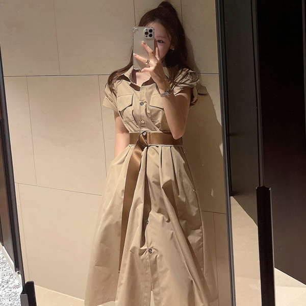 Arrival Summer Fashion Shirt Dress Women Elegant Office Lady Temperament Short Sleeve Casual Party With Belt 210519