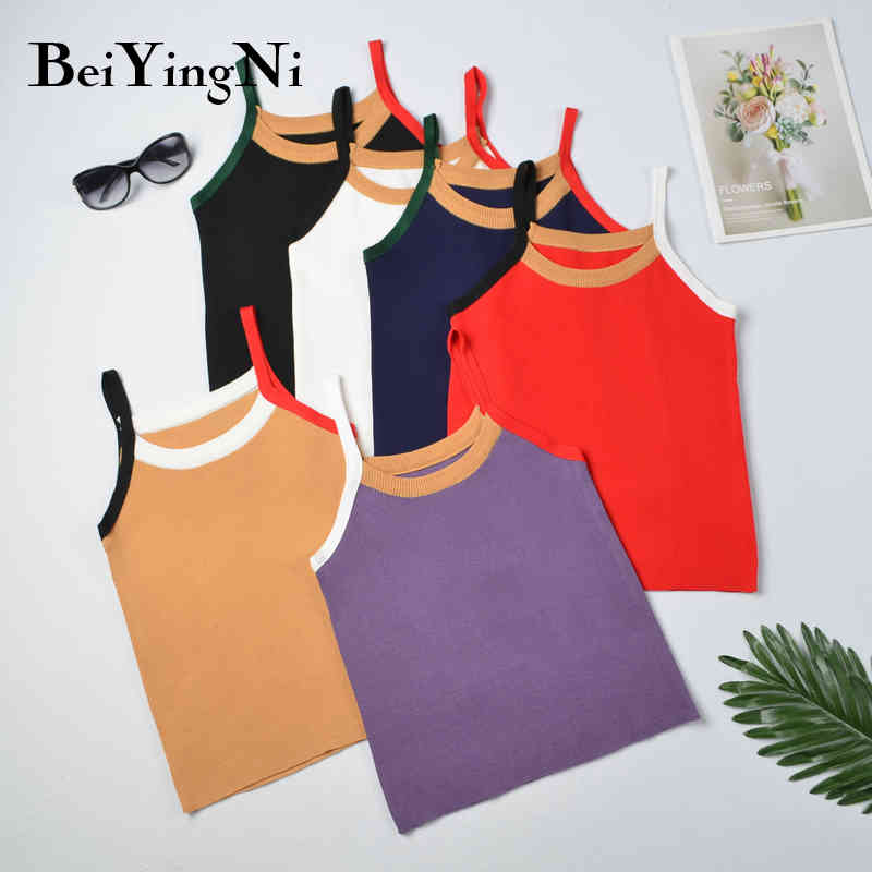 Knitting Tops Female Slim Summer Hit Color Sleeveless Tank Top Women Chic Cute Bouses All-match Camisole Fashion 210506