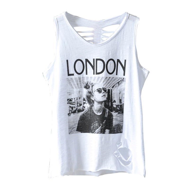 Arrival Summer Korea Fashion Women Sleeveless Loose V Neck Top Back Hole 100 Cotton Letter Print Casual Tank Tops M35 210512