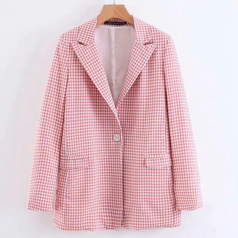 2pcs Spring Autumn Women Blazers suits Fashion Pink Plaid ladies Office TopPant Elegant Girls Suit Causal Outfits Suit 210331