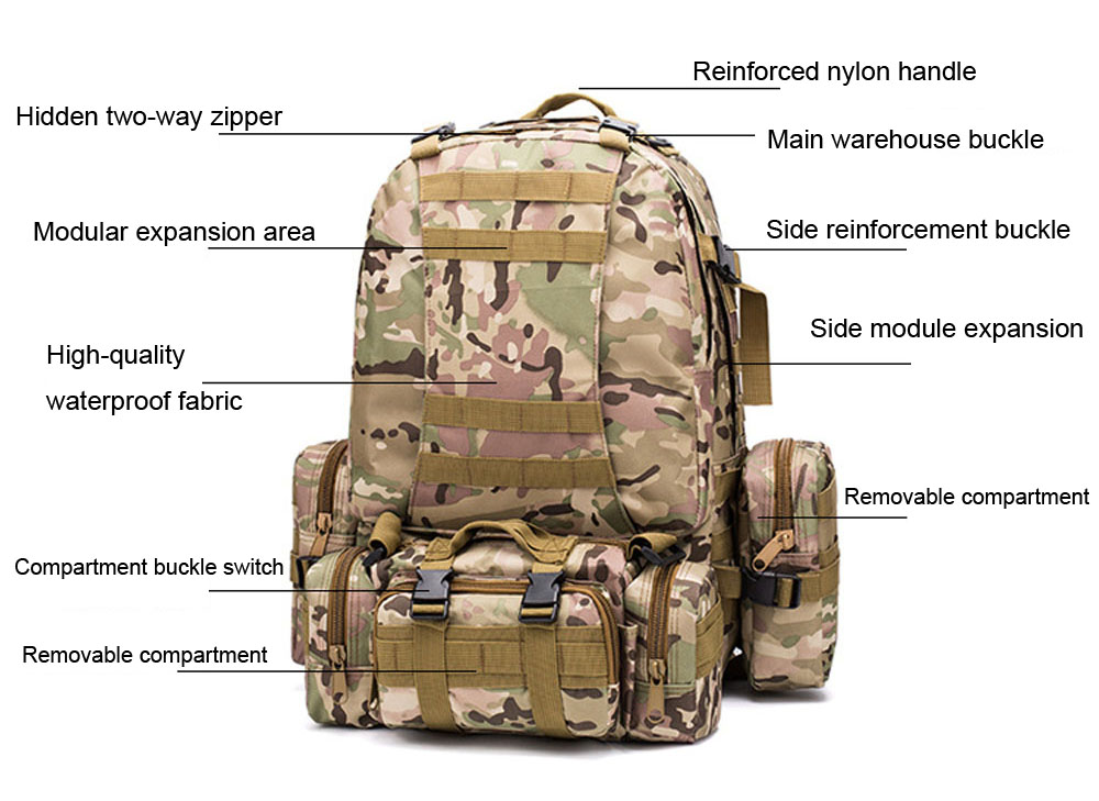 Waterproof Tactical Backpack Hiking Backpack Sports Bag 50L 9L Outdoor Backpack Molle Rucksack Camping For Travel