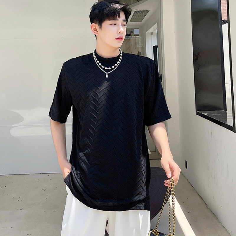 IEFB Summer T-shirts For Men Wrinkle Texture Short Sleeve T-shirt Men's Loose Black White Korean Trend Tee Tops 9Y7769 210524