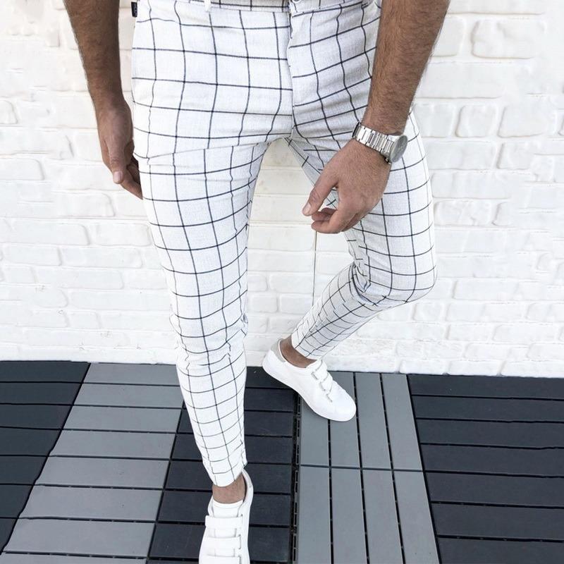 Men's Pants Smart Casual Fashion Clothing Plaid Pencil Thin Mid Waist Jogger Trousers For Men AAA Discount for in-store purchases