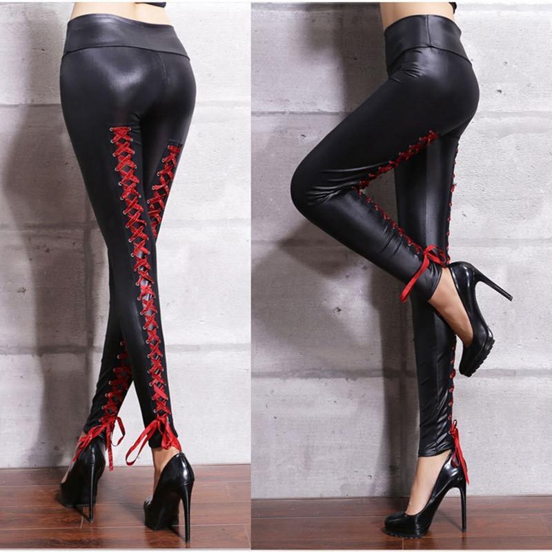 Women' Leggings Women Sexy Lace Bandages Leather Pants Black PVC Goth Fetish Pu Faux Skinny Punk Rock Wet Look Club Wear
Women' Leggings Women Sexy Lace Bandages Leather Pants Black PVC Goth Fetish Pu Faux Skinny Punk Rock Wet Look Club Wear