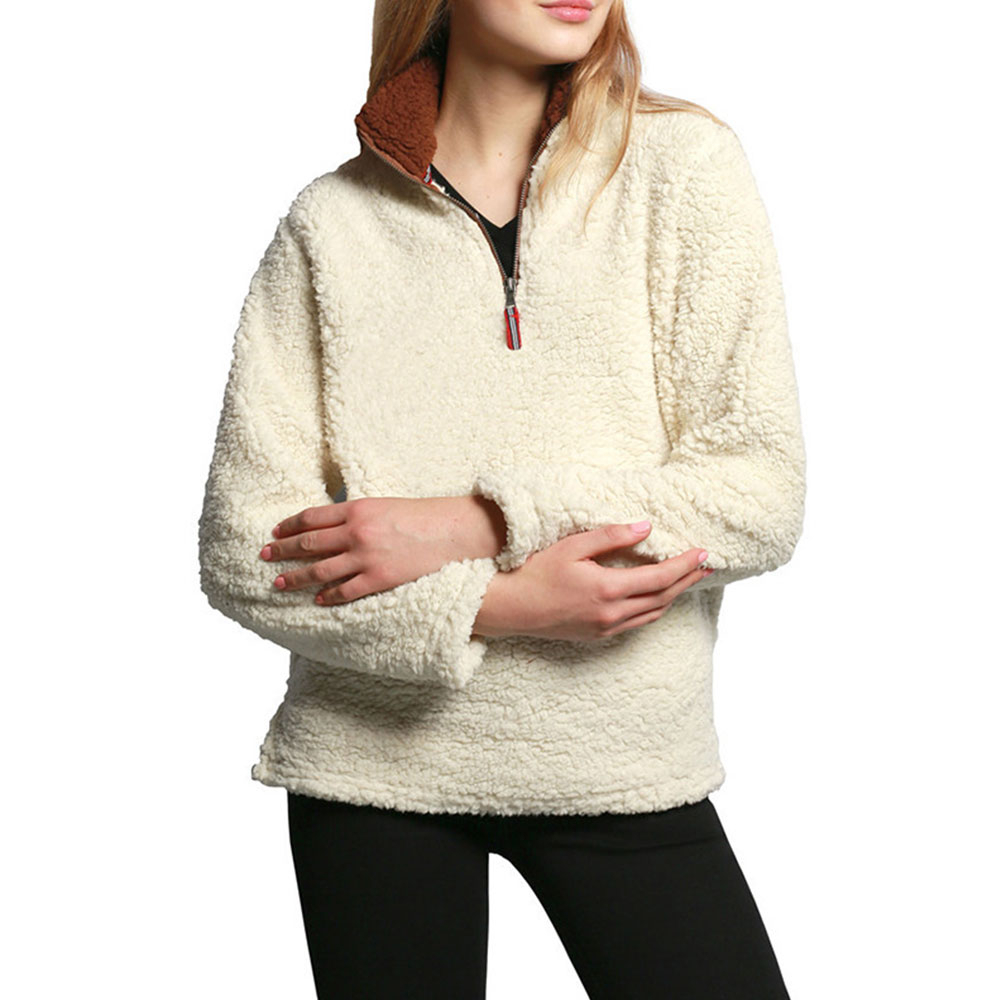 Women Autumn Long Sleeve Zipper Stand Collar Fleece Hoodies Solid Lamb Fur Sweatshirts Casual Pullovers Plush Coat 210428