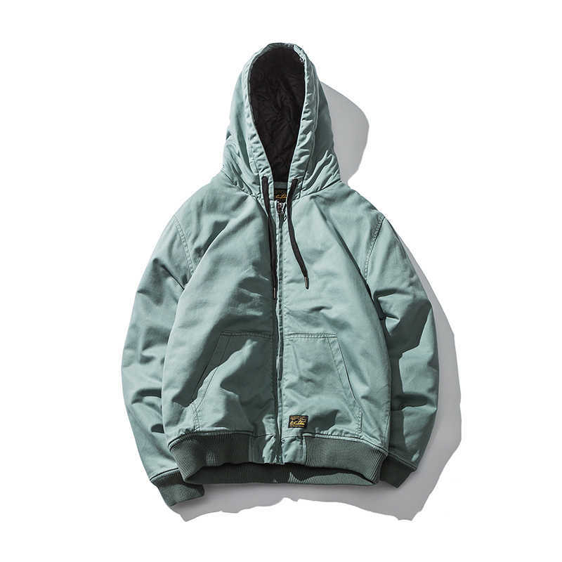 Wholesale Winter Men Parkas Fashion Hooded Collar Thick Warm Windbreaker Men Jacket Coats Cotton Japanese Style Army Green 210603