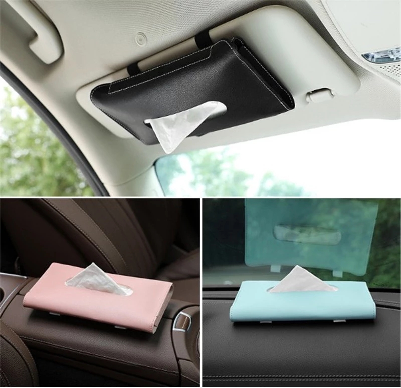 Car Sun Visor Tissue Box Holder Auto Interior Storage Organizer Mask Box Container Decoration For Universal Car Accessories PU Leather