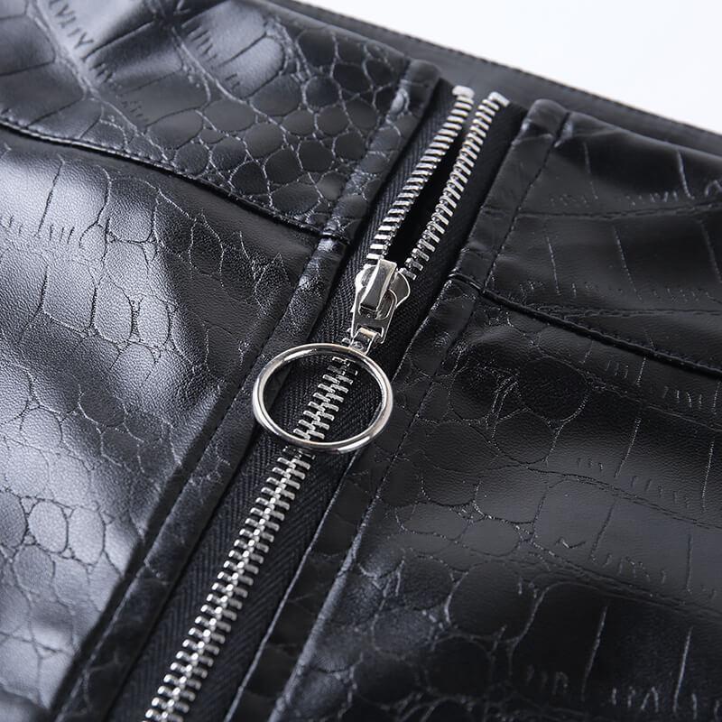 Women Elegant Black Faux Leather Suit Pants High Waist Casual Autumn Winter Crocodile Pattern Zipper Pencil Skinny Sexy Women's Shorts