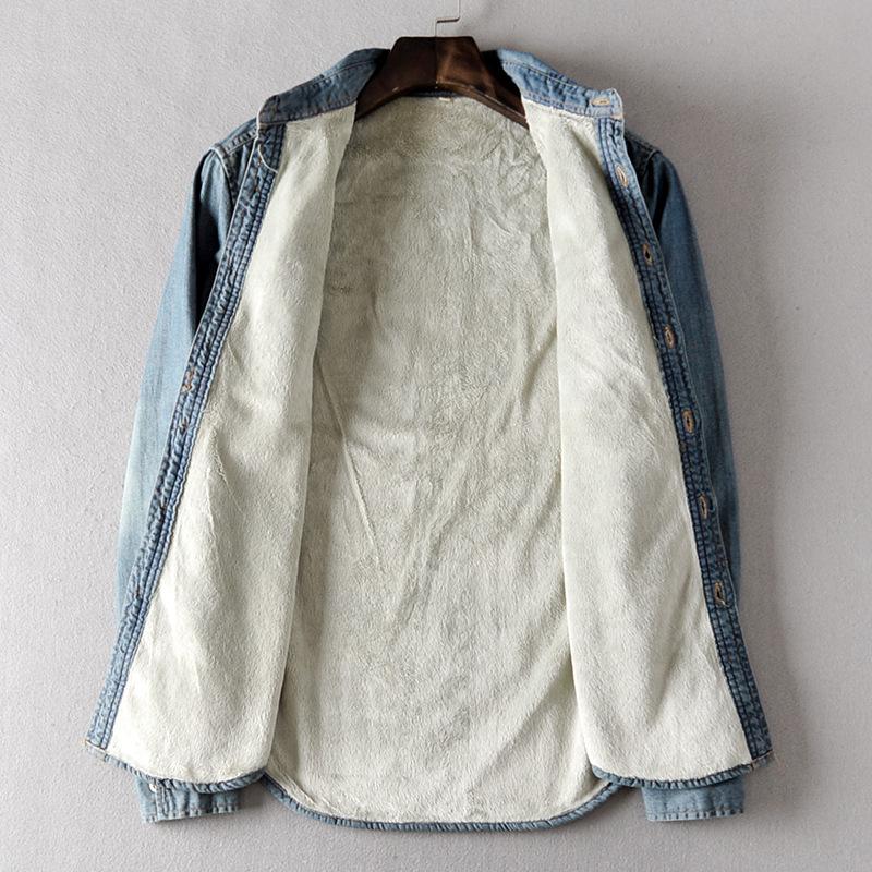 Quality Winter Men Casual Denim Shirt 100%cotton Solid Thicken Keep Warm Long Sleeve Tops Man Chemise Homme Plus Size 4XL Men's Shirts