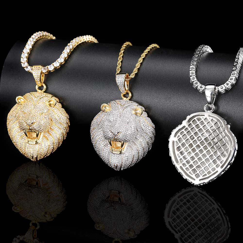 Hip-hop full diamond lion head pendant copper inlaid zircon personality men's necklace jewelry