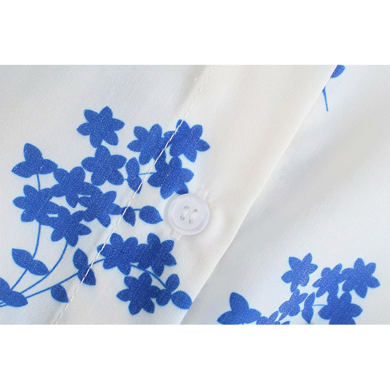 Summer Women Floral Printed Shirt Buttoned Long Sleeves Chic Lady Fashion Casual Clothes 210517