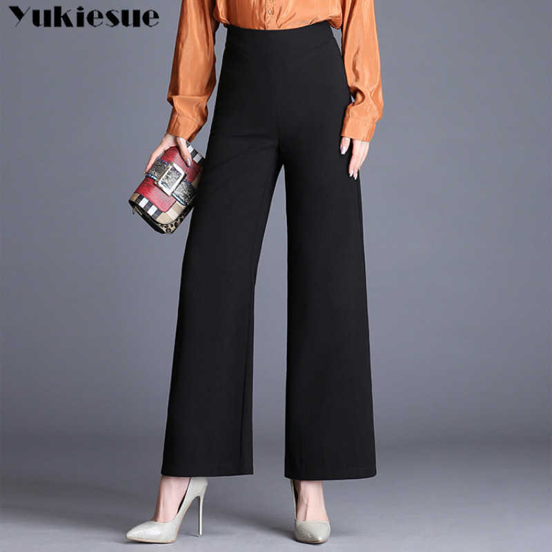 High Waist Straight Pants Summer Wide Leg Elastic Workwear Trousers Women Black Office Ladies Plus size 4XL 210608