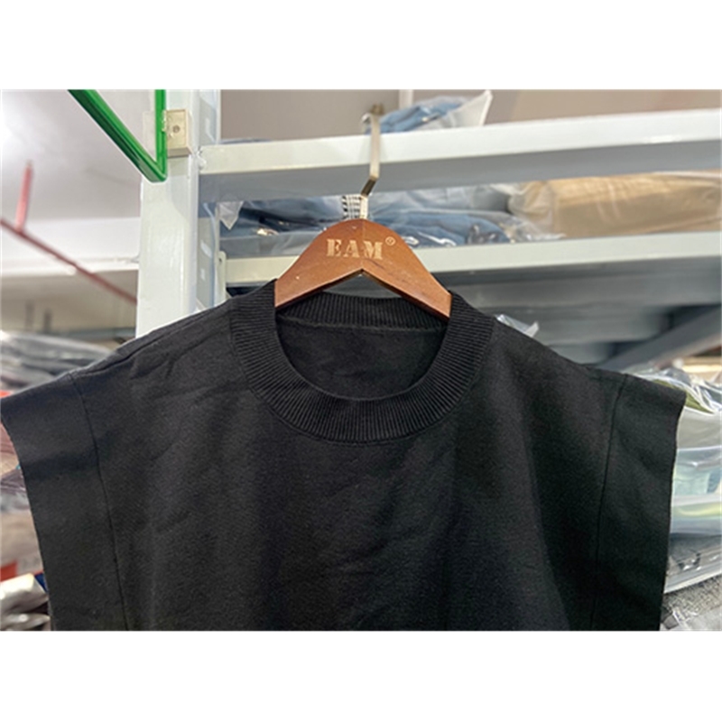 DEAT new spring fashion women clothes round neck sleeves knits vest turn-down collar ruffles single breasted dress WE12800M 210409