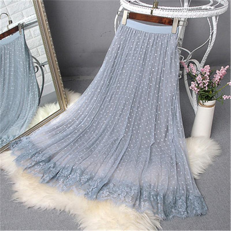 Skirts 2022 Spring Elegant Lace Patchwork Mesh Midi Women Elastic Waist Polka Dot Print Pleated Skirt A Line Long Tulle, Black
Skirts 2022 Spring Elegant Lace Patchwork Mesh Midi Women Elastic Waist Polka Dot Print Pleated Skirt A Line Long Tulle, Black