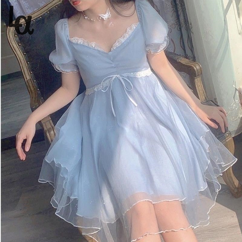 Summer Japanese Kawaii Fairy Dress Women Sweet Cute Patchwork Blue Lace Mini Casual Puff Sleeve Princess 210519
Summer Japanese Kawaii Fairy Dress Women Sweet Cute Patchwork Blue Lace Mini Casual Puff Sleeve Princess 210519
