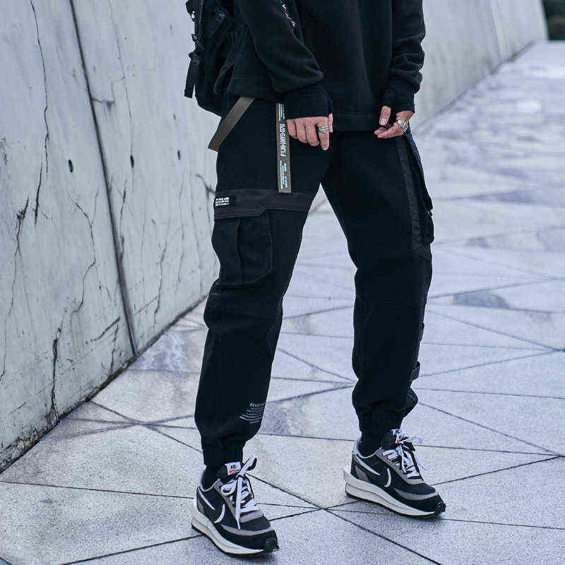 Single Road Mens Cargo Pants Men Fashion Side Pockets Hip Hop Techwear Joggers Male Japanese Streetwear Trousers Pants Men 211112