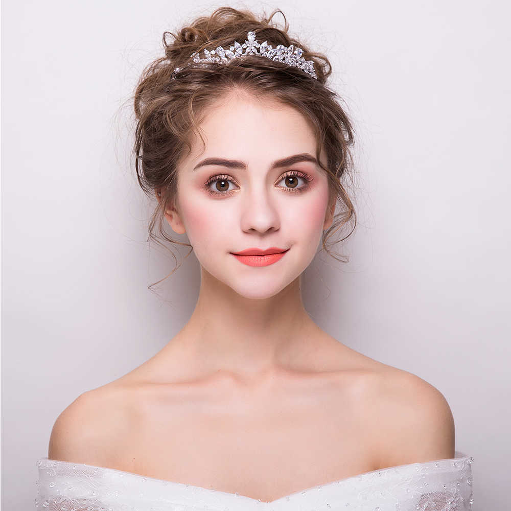 SLBRIDAL Gorgeous Cubic Zircon Wedding Tiara CZ Bridal Headband Queen Princess Pageant Party Crown Bridesmaids Women Jewelry X0625
