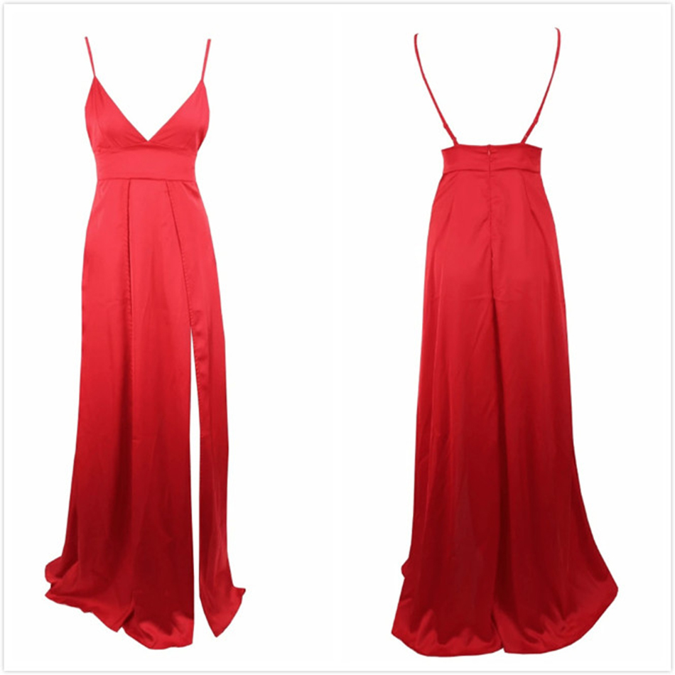Free Women Red Long Dress Sexy V-neck Spaghetti Strap Sleeveless Split A-line Club Runway Vestidos 210524