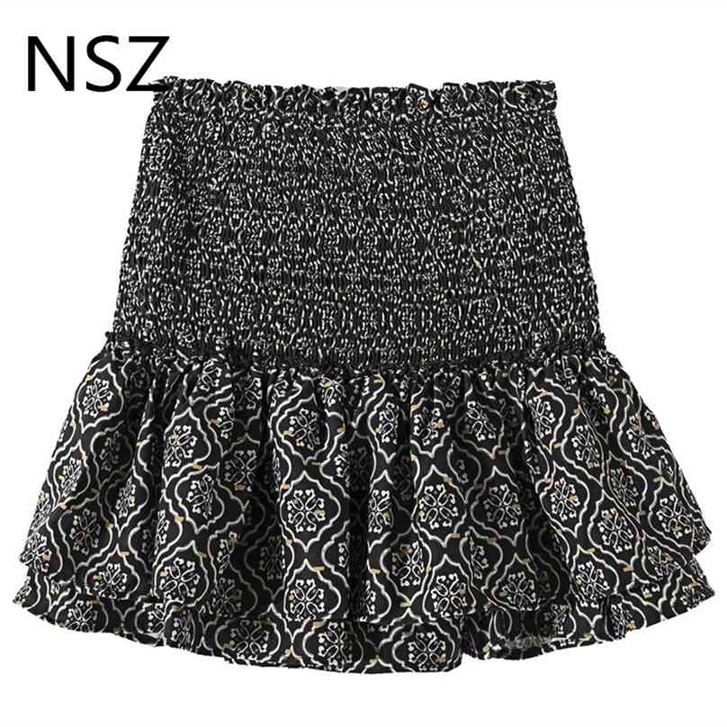 NSZ women print vintage tiered ruffles mini skirt elastic high waist sweet jupe femme falda 210629, Black
NSZ women print vintage tiered ruffles mini skirt elastic high waist sweet jupe femme falda 210629, Black