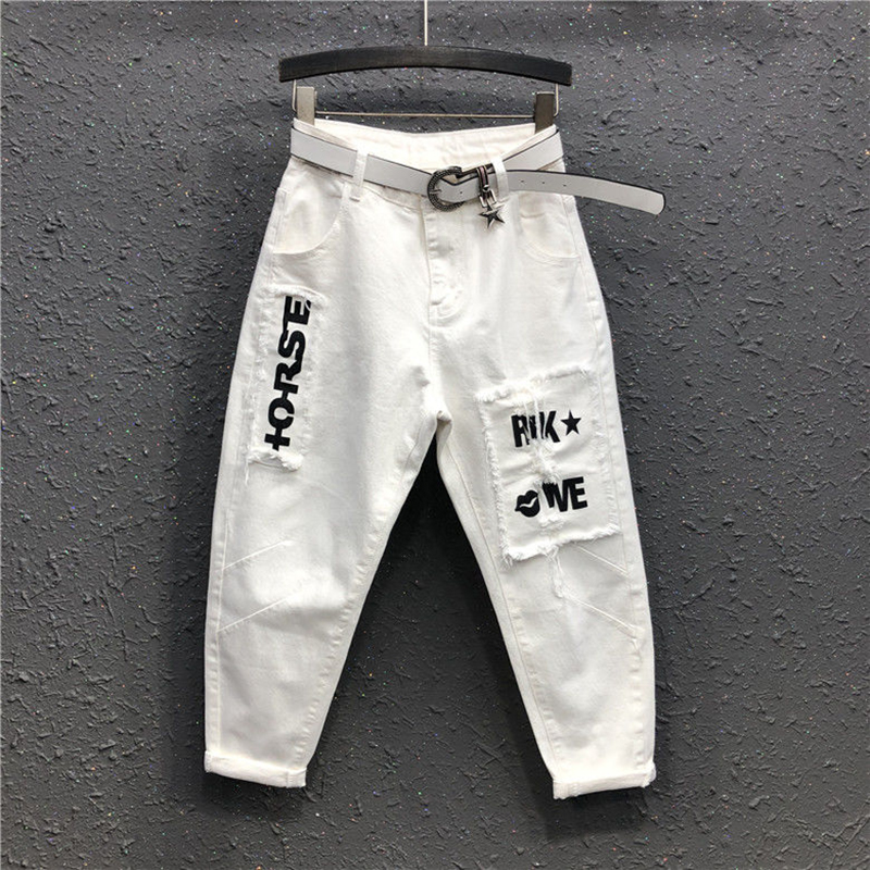 2021 Spring Summer New Korea Fashion Women White Casual Denim Harem Pants Letter Patchwork cotton Loose Jeans Plus Size S809
2021 Spring Summer New Korea Fashion Women White Casual Denim Harem Pants Letter Patchwork cotton Loose Jeans Plus Size S809