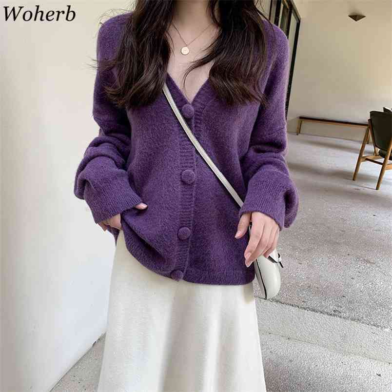 Cute Autumn Office Lady Knitted Cardigan Women Sweet Loose Tops Cardigans Casual Elegant Girls Sweater Coat 210519