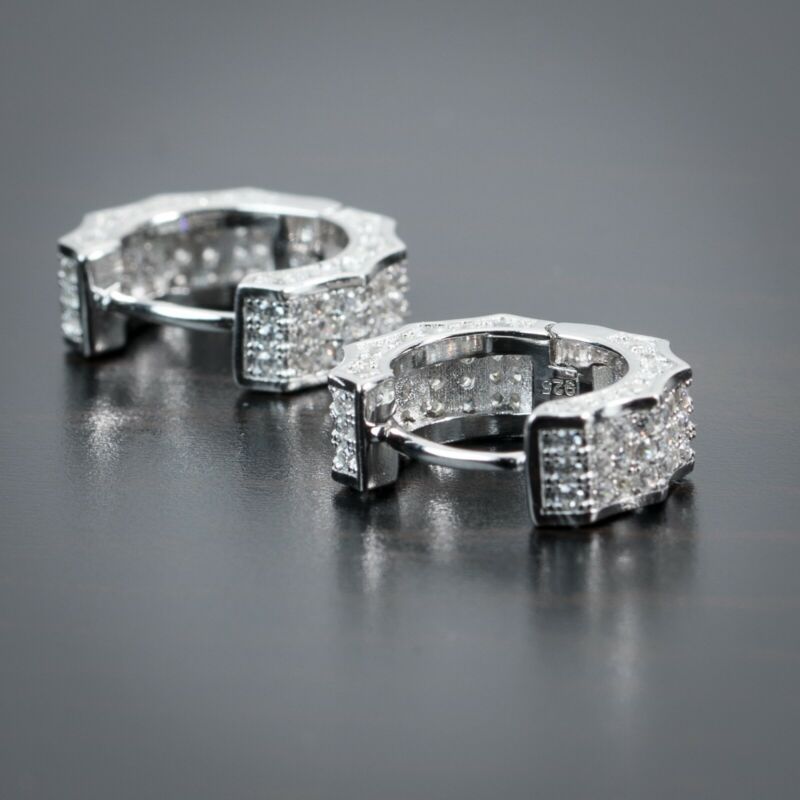 Handmade Male Hoop Earring Micro pave Zircon 925 sterling silver Party Wedding Earrings for Men Women Hiphop Jewelry