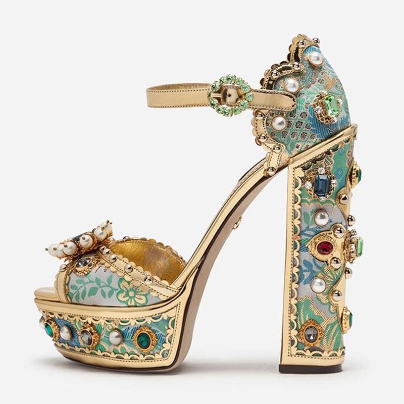 Luxury Gems Pearls Platform Sandals Crystal Woman Extremely High Chunky Heels Buckle Strap Embroidery Shoes Banquet, As picture
Luxury Gems Pearls Platform Sandals Crystal Woman Extremely High Chunky Heels Buckle Strap Embroidery Shoes Banquet, As picture