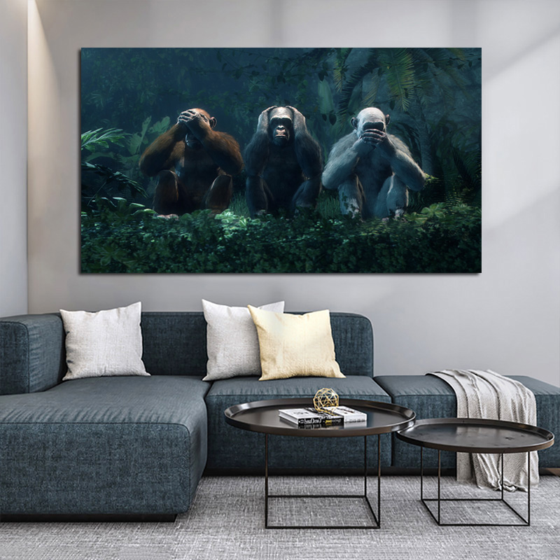 3 Monkeys Canvas Painting No Speak No Say No See Wall Art Pictures For Living Room Animal Posters And Prints Decorative Cuadros
