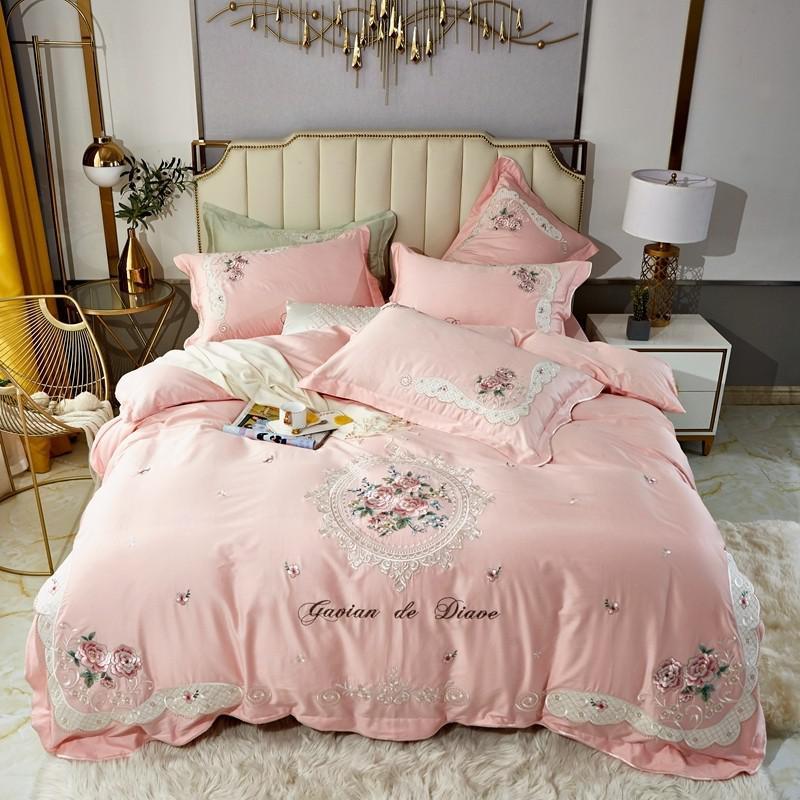 Premium Egyptian Cotton Floral Embroidery Bedding Set Yellow Grey Vintage Duvet Cover Bed Sheet Pillowcases Queen King Size 4Pcs Sets