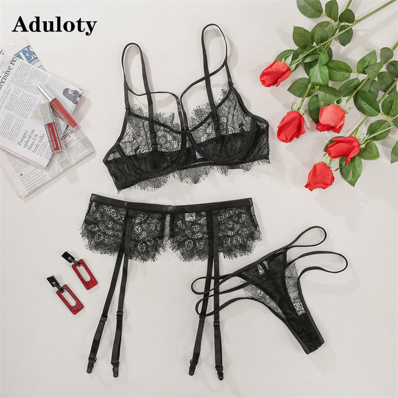 Aduloty 3PCS sexy bra womens garter belt sexy erotic lingerie set eyelashes lace mesh see-through thin sexy underwear panties, Red
Aduloty 3PCS sexy bra womens garter belt sexy erotic lingerie set eyelashes lace mesh see-through thin sexy underwear panties, Red