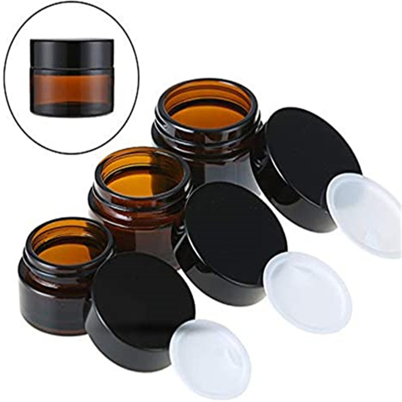 5g 10g 15g 20g 30g 50g Amber Brown Glass Face Cream Bottle Cosmetic Makeup Jars Refillable Container with Inner Liners and black Lids