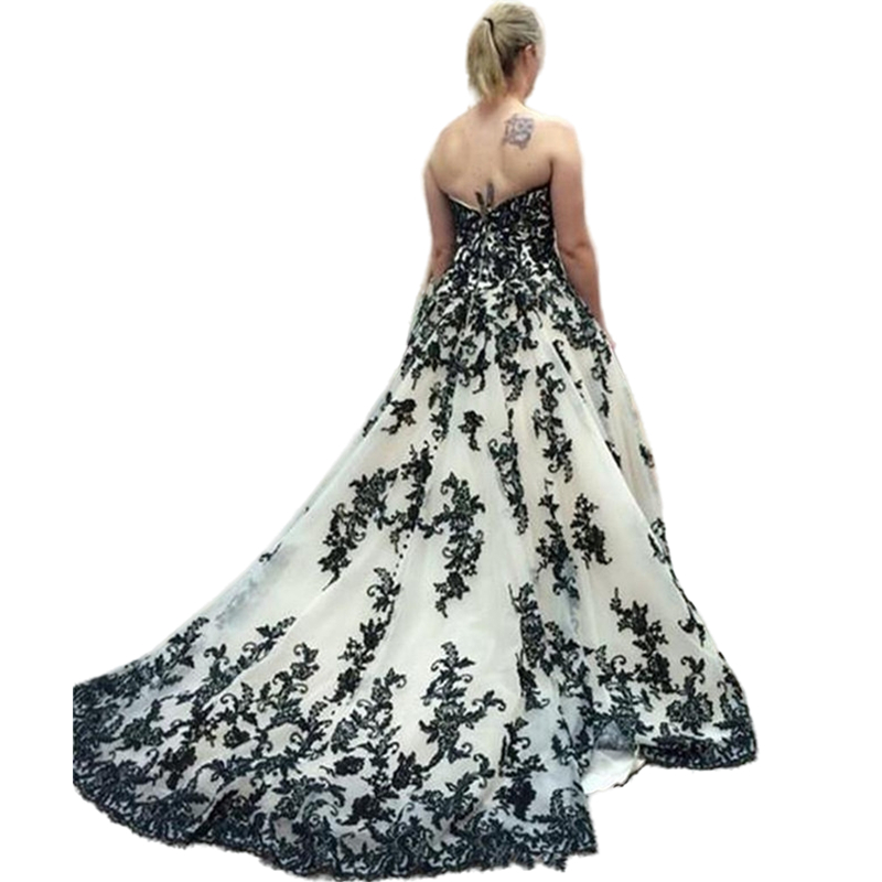 New-Gothic Black And White A-Line Wedding Dress For Bride 2022 Sweetheart Strapless Backless Lace Bridal Dresses Vestidos Plus Size Bohemian Tulle Wed
