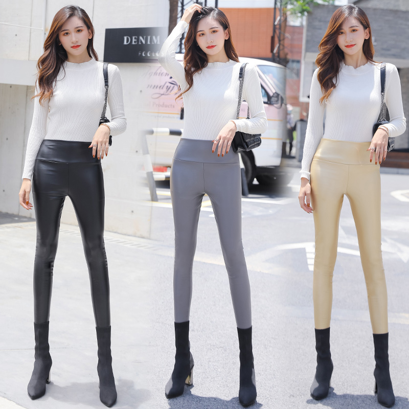 Women's Pu Leather Pant Autumn Winter Multi Color Stretch High Waist plus Velvet Slim Skinny Pants Woman Leggings 210514